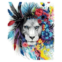 Kleurrijke Leeuw - Schilderen Op Nummer - 50 X 40 Cm