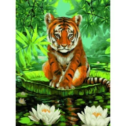 Tiger And Water Lilies - Schilderen Op Nummer - 40 X 50 Cm